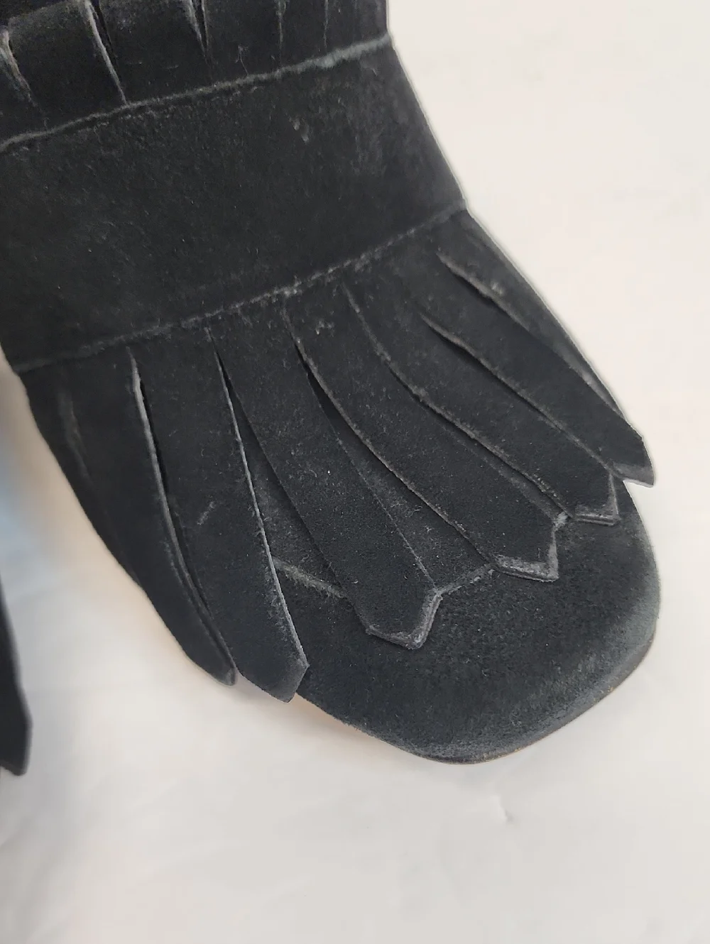 Black Suede Fringe Block Heel Loafers - Women